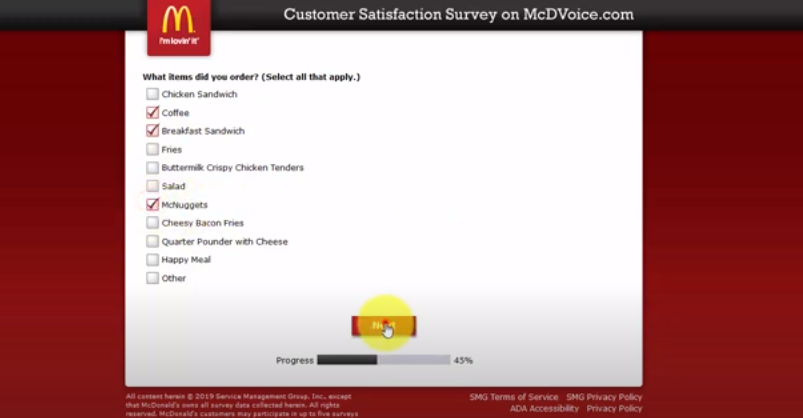 you have to select which order have you ordered from mcdvoice